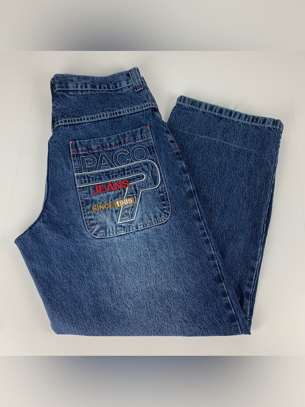 Y2K Paco Jeans Wide Leg Baggy Embroidered Skater Hiphop Denim Pants Size 34